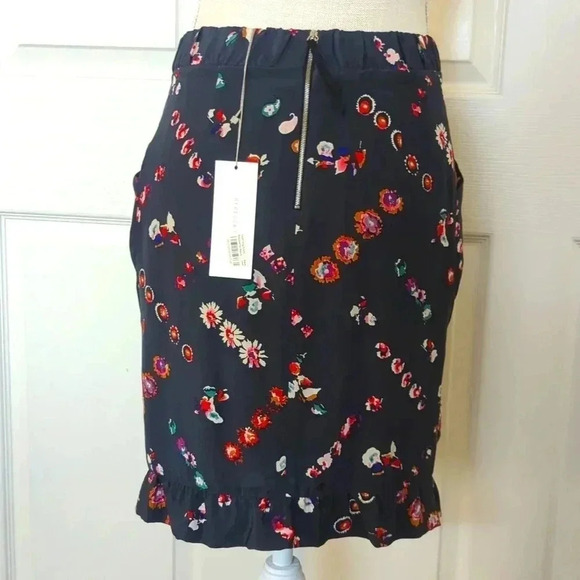 Rebecca Taylor Waterfall Gray Ruffle Floral Silk Skirt - Picture 3 of 6